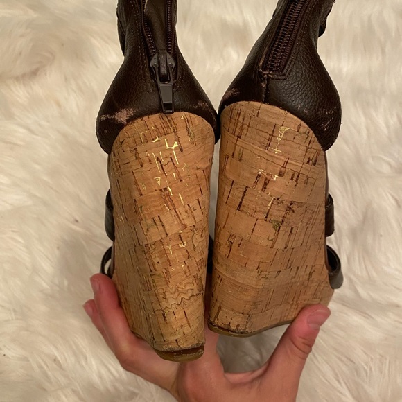 Brown wedges shoes women’s cork platform summer - Picture 7 of 7